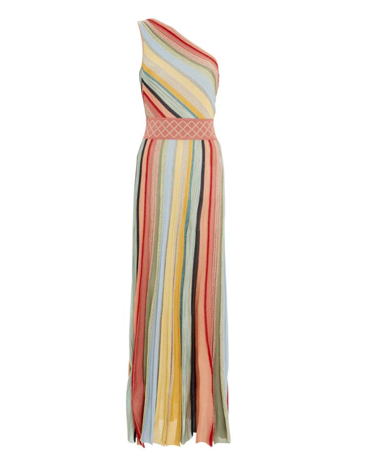 Missoni Lurex One Shoulder Maxi Dress Rainbow/metallic 42