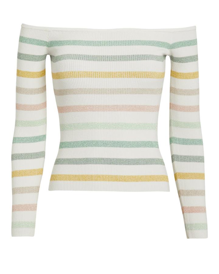 Torn Ronny Kobo Robbie Striped Knit Top White/pastel Stripe L