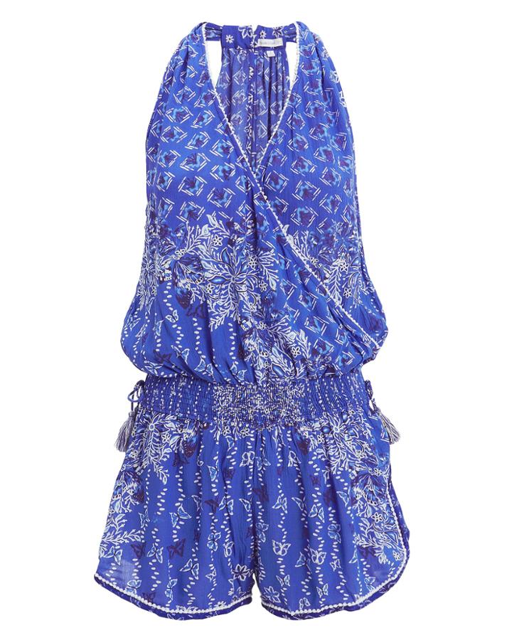 Poupette St Barths Poupette St Barth Elise Pom-pom Romper Blue Butterfly Batik Print S