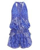 Poupette St Barths Poupette St Barth Elise Pom-pom Romper Blue Butterfly Batik Print S