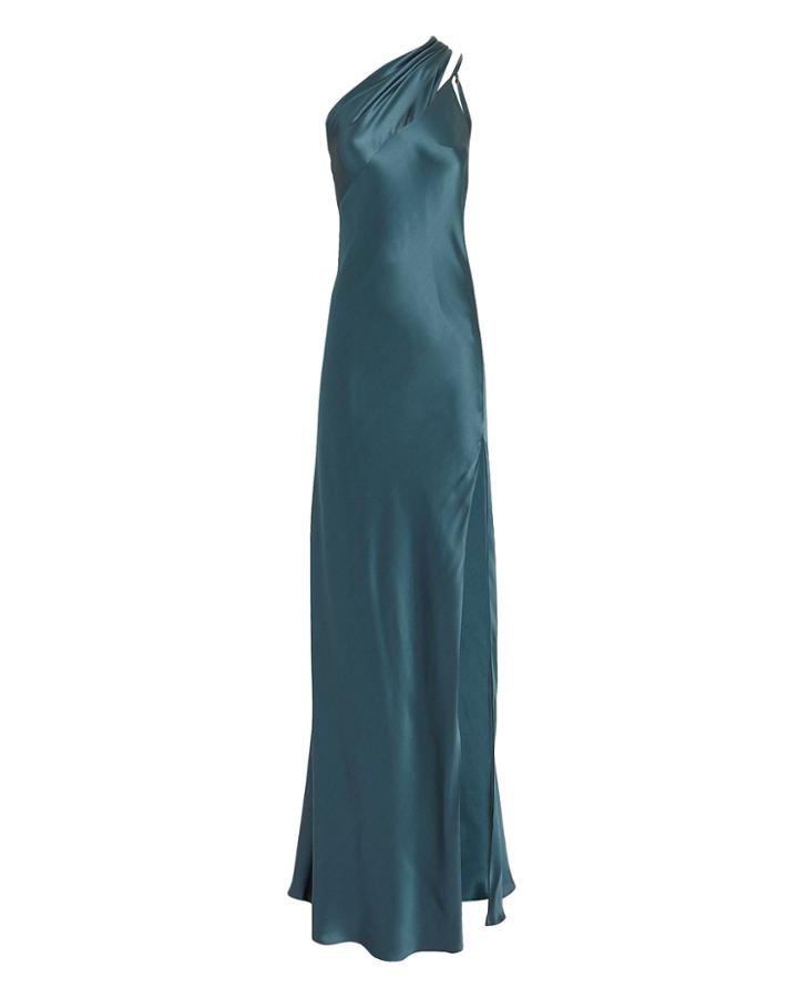 Michelle Mason One Shoulder Blue Gown Blue-drk Zero