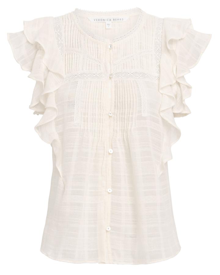 Veronica Beard Claire Ruffle Cotton Voile Top White 8