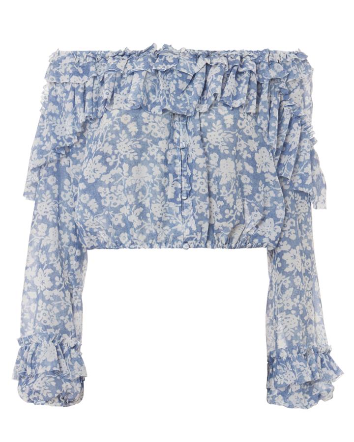 Love Shack Fancy Loveshackfancy Ruffle Popover Blue Top Blue-med S