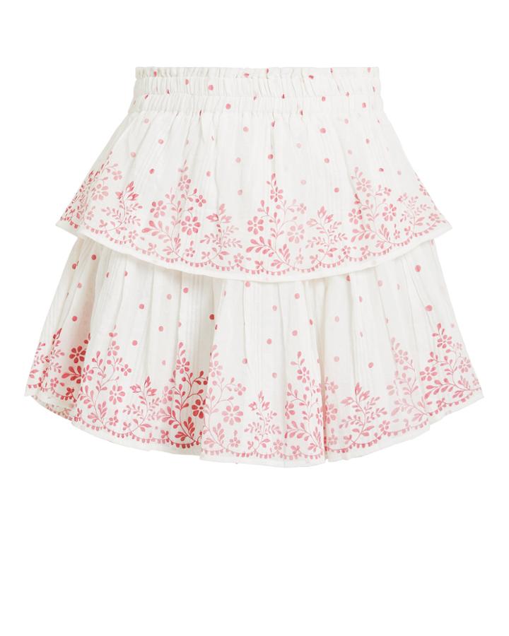 Love Shack Fancy Loveshackfancy Ruffle Polka Dot Mini Skirt White/dusty Rose L