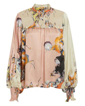 Munthe Art Ruffle Top Blush/orange Floral 42