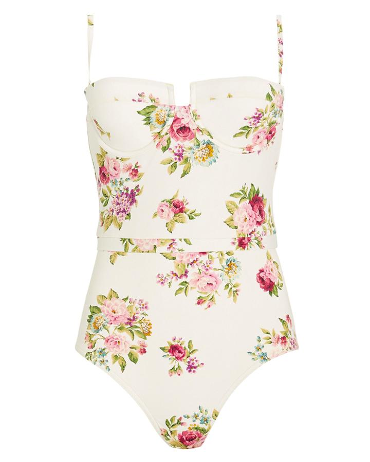 Zimmermann Honour Balconette One Piece Swimsuit Cream/floral Zero