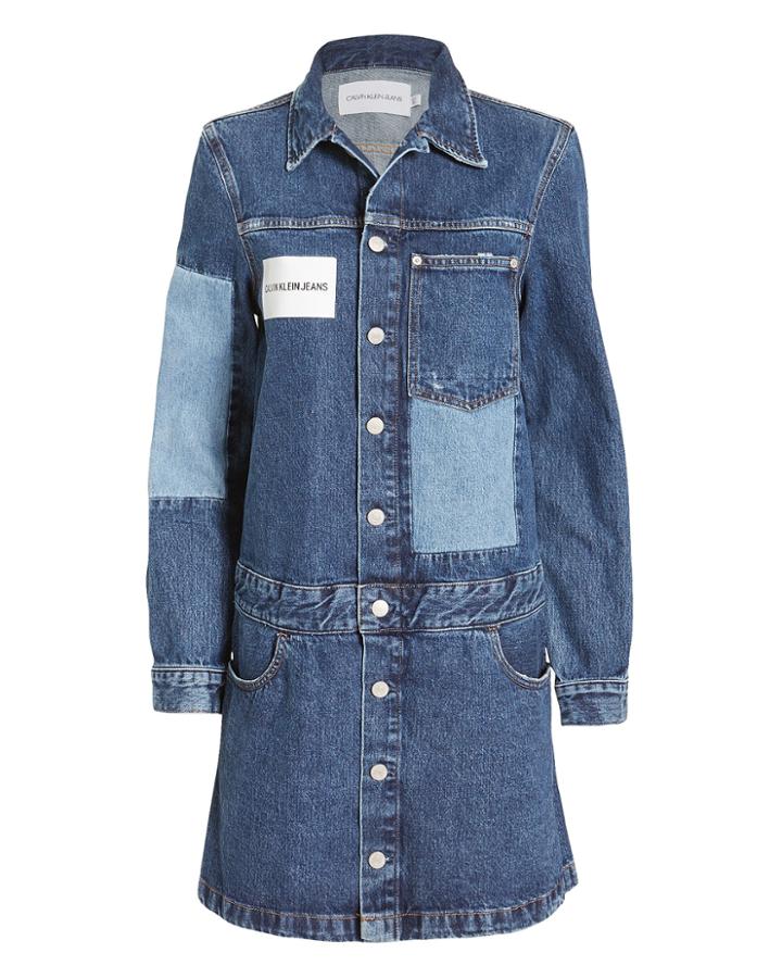 Calvin Klein Jeans Logo Patchwork Trucker Dress Denim S