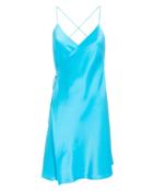 Michelle Mason Strappy Silk Wrap Dress Turquoise Zero