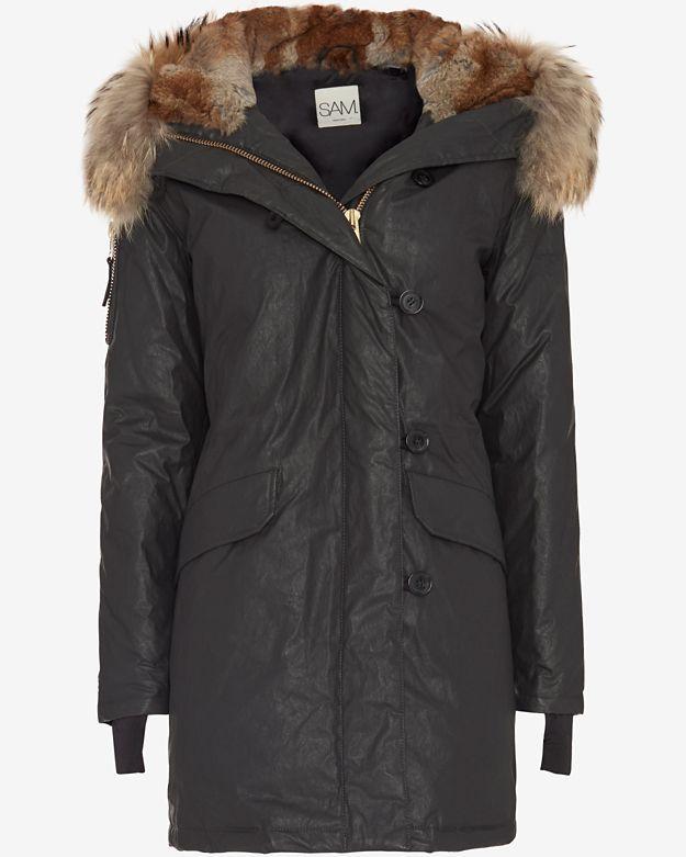 Sam Fur Trim Hooded Double Downtown Parka: Black