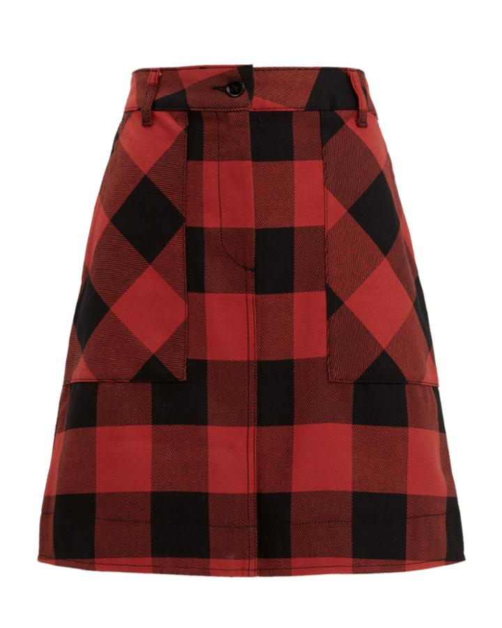 Tomas Maier Buffalo Check Mini Skirt Red-drk 4