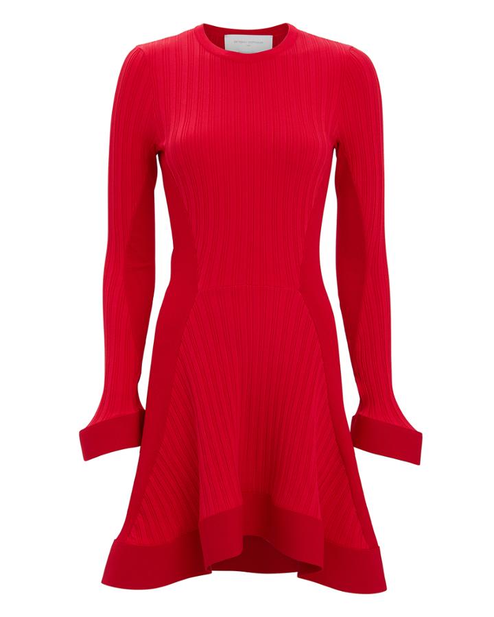 Esteban Cortazar Red Knit Ruffle Hem Mini Dress Red P