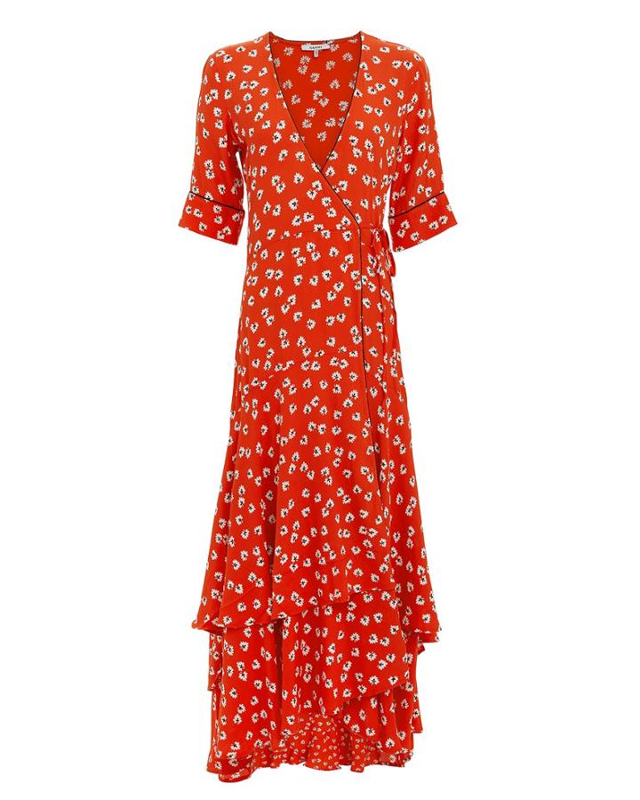 Ganni Big Apple Red Ruffle Hem Dress Red 34
