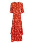 Ganni Big Apple Red Ruffle Hem Dress Red 34