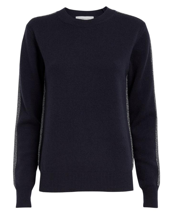 Derek Lam 10 Crosby Lurex Striped Navy Cashmere Sweater Navy/silver P