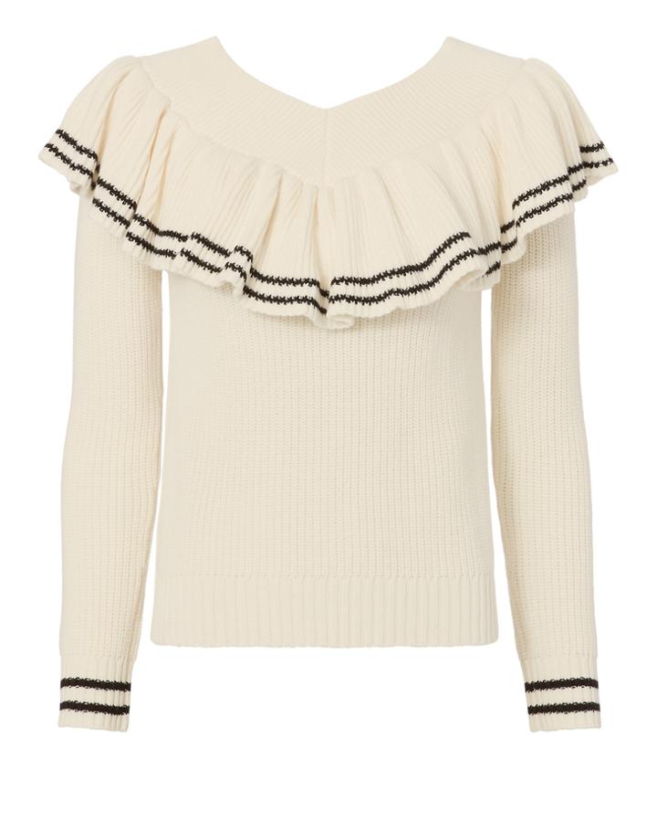 Self-portrait Off Shoulder Striped Knit Sweater