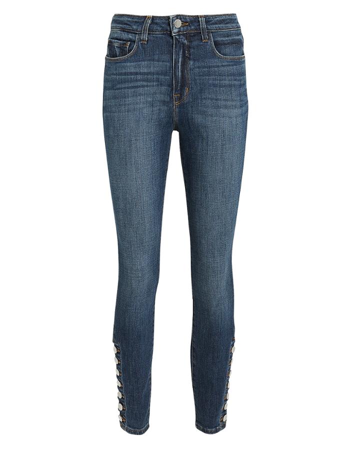 L'agence Piper Ankle Hem Button Jeans Dark Blue Denim 23