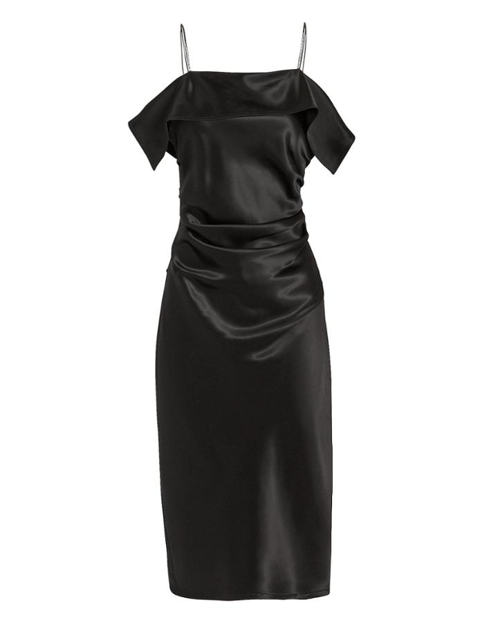 Helmut Lang Front Drape Satin Dress Black 8