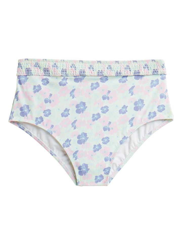 Kisuii High Waist Smocked Bikini Bottom Pink/blue Floral S
