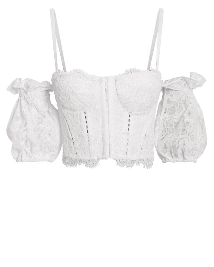 Jonathan Simkhai Puff Sleeve Multimedia Bustier Top White 6