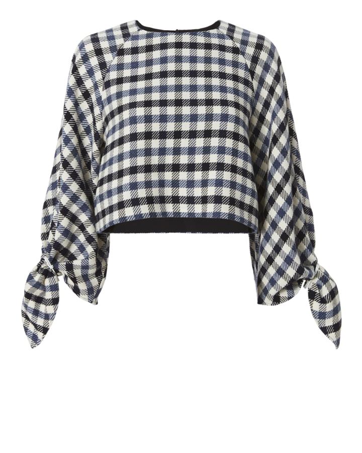 Tibi Fairfax Tie Sleeve Gingham Top
