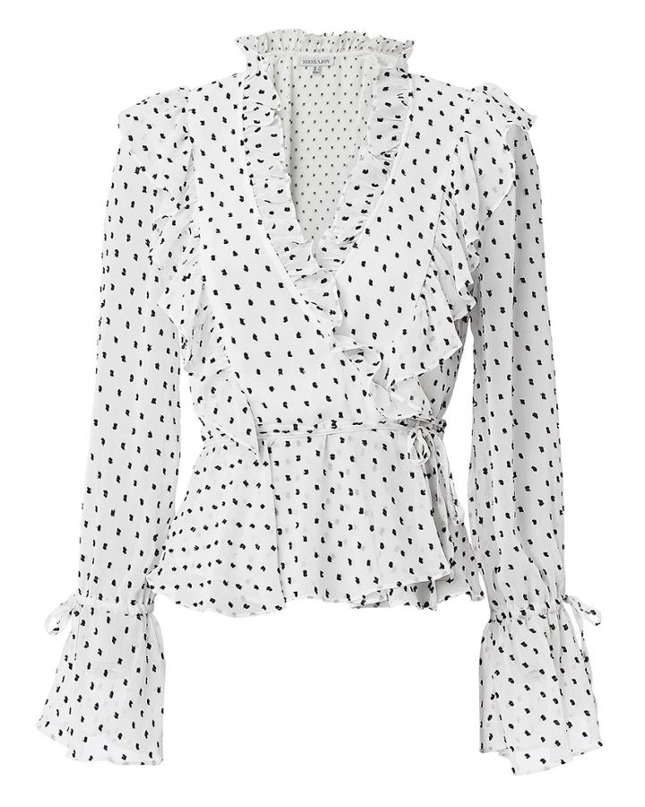 Shona Joy Wilder Ruffled Wrap Blouse Blk/wht 6