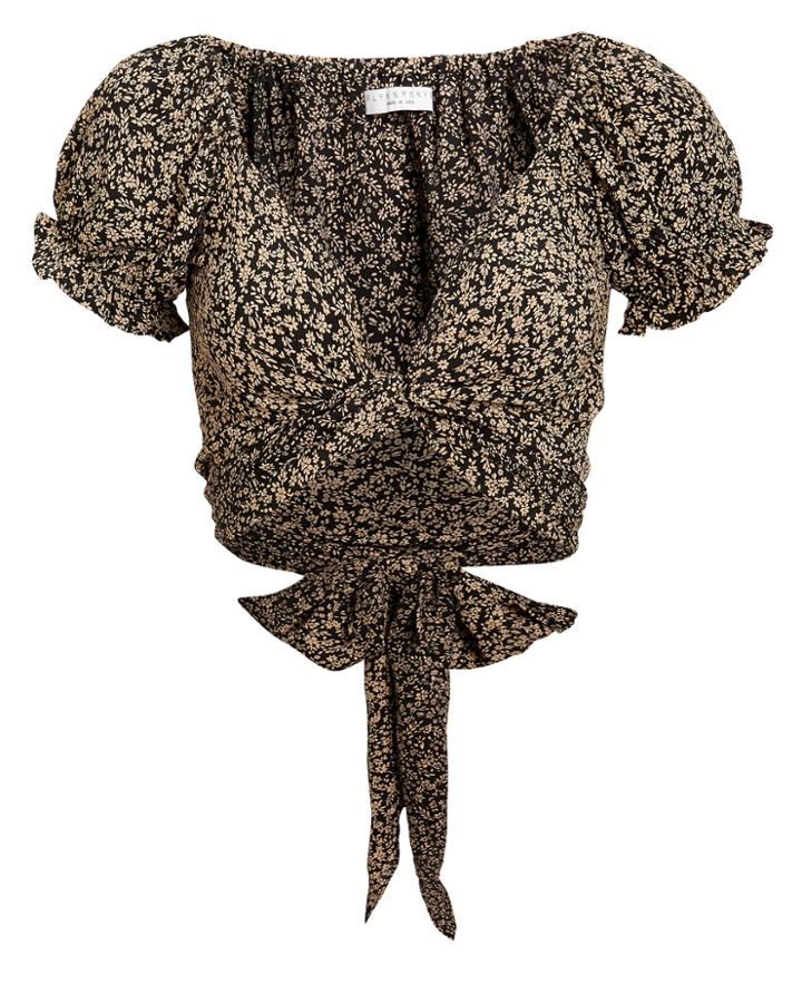 Flynn Skye Annabelle Wrap Crop Top Black Floral P