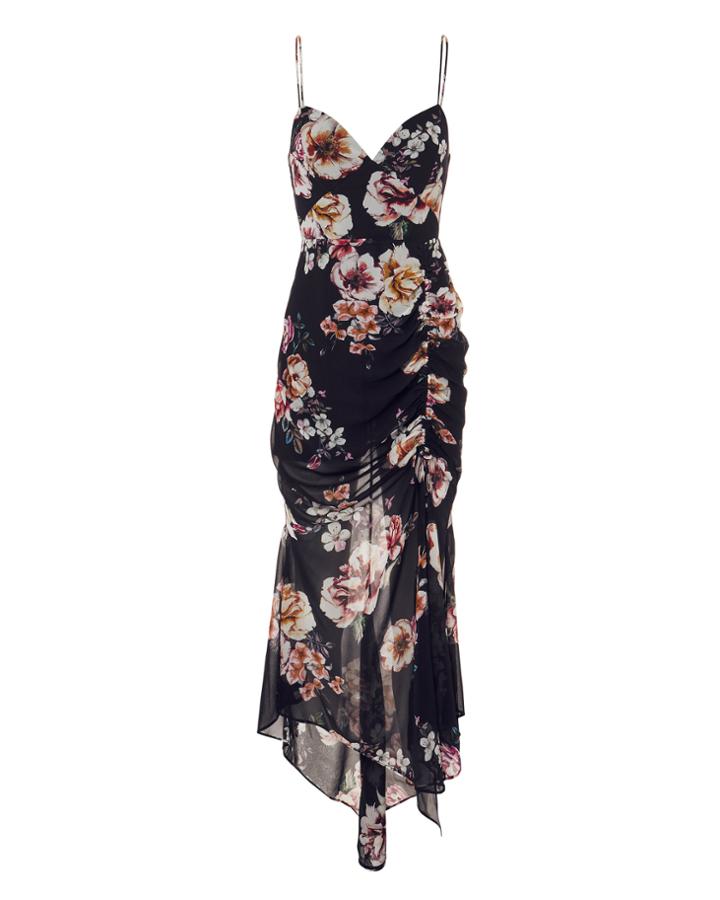Nicholas Floral Ruched Dress Navy Zero