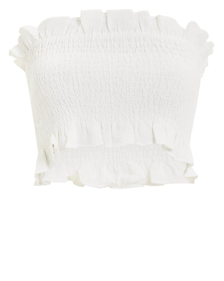 Shona Joy Shirred Strapless Crop Top White 6