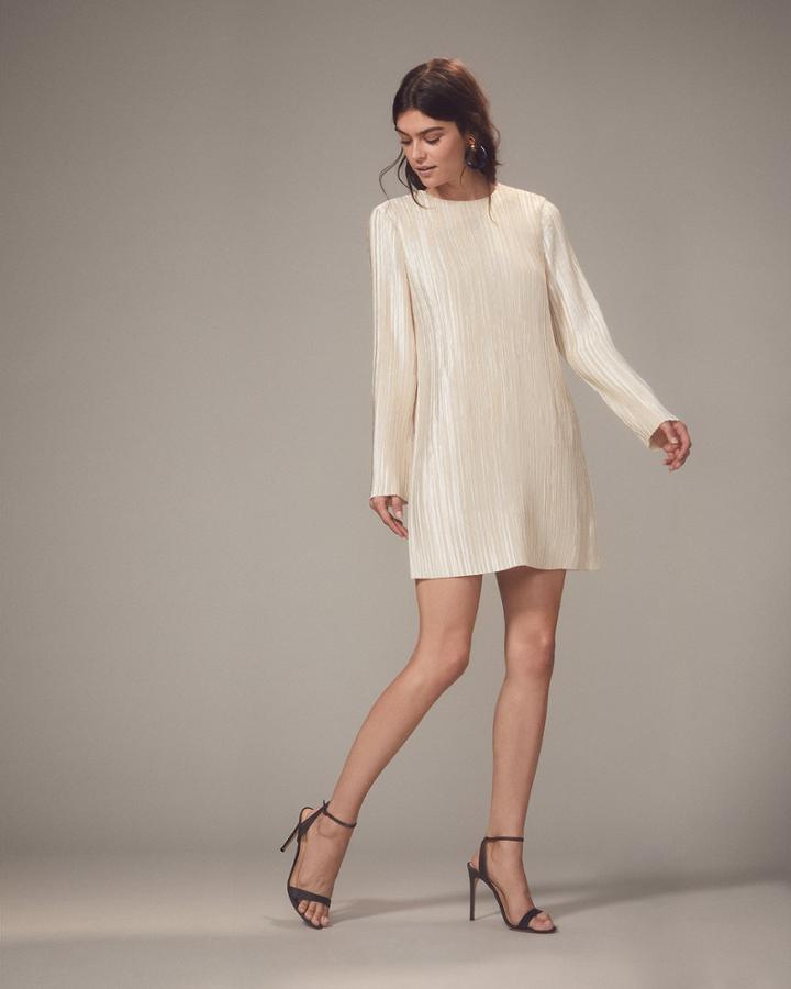 Tibi Champagne Pliss Pleat Mini Dress Champagne Gold Zero