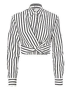 T By Alexander Wang Striped Poplin Twist Front Shirt