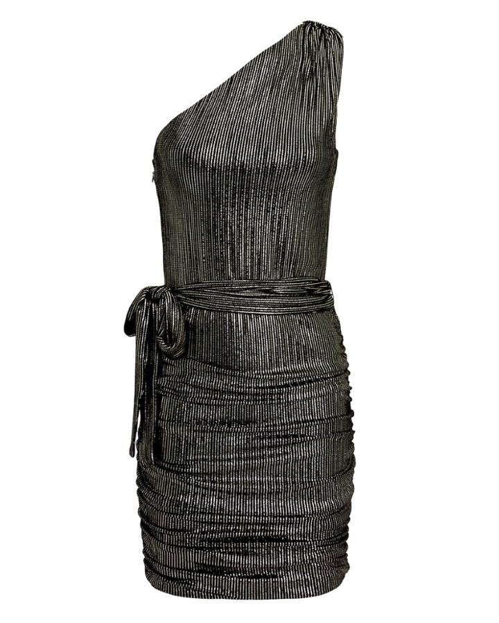 Melissa Odabash One Shoulder Gold Stripe Metallic Dress Gold/black M