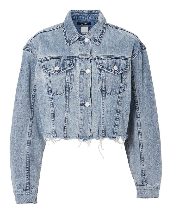 Ksubi Daggerz Distressed Crop Jacket Denim-lt S