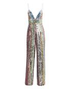 Saylor Jojo Sequin Jumpsuit White/rainbow Sequins M