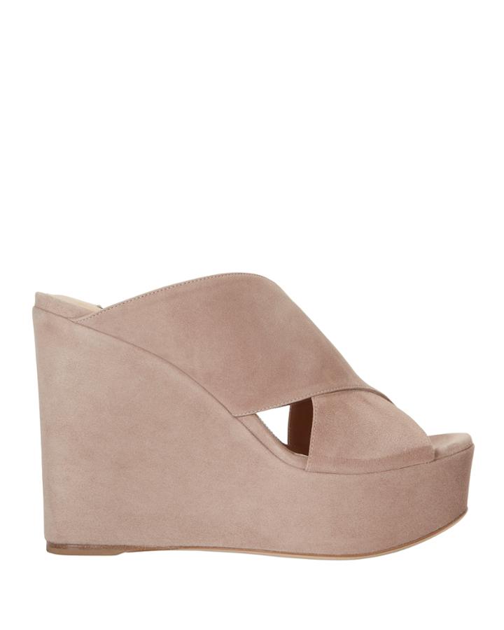Sergio Rossi Alma Suede Platform Wedges Beige 36