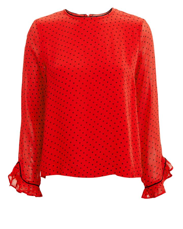 Ganni Dot Printed Fiery Red Georgette Top Red/black 42