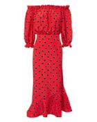 Saloni London Saloni Grace Polka Dot Off Shoulder Dress Red 2