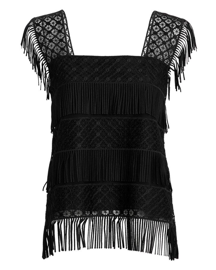 Alberta Ferretti Black Fringed Top Black 42