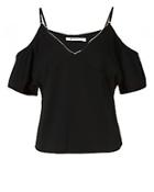 T By Alexander Wang Cold Shoulder Chain Detail Black Blouse