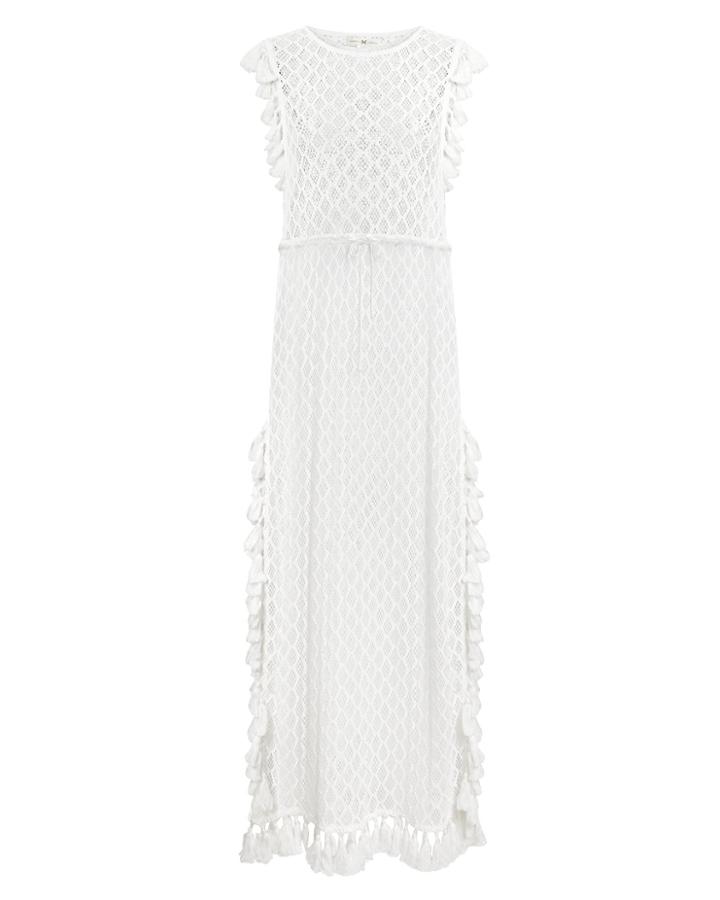 Nightcap Clothing Pom Fringe Coverup Maxi Dress White S