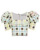 Silvia Tcherassi Brett Checked Bustier Crop Top Ivory Check S