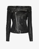Faith Connexion Off The Shoulder Leather Jacket: Black