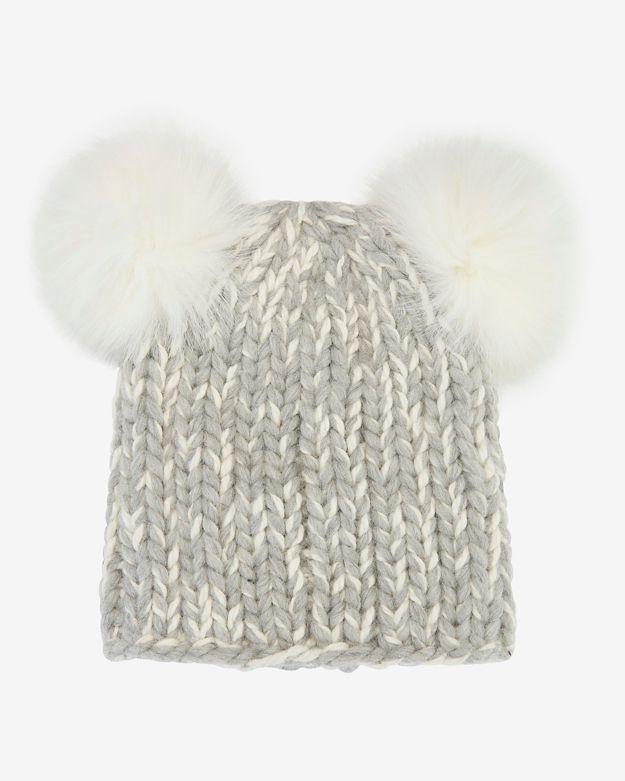 Eugenia Kim Mimi Double Fur Pom Knit Hat: Grey