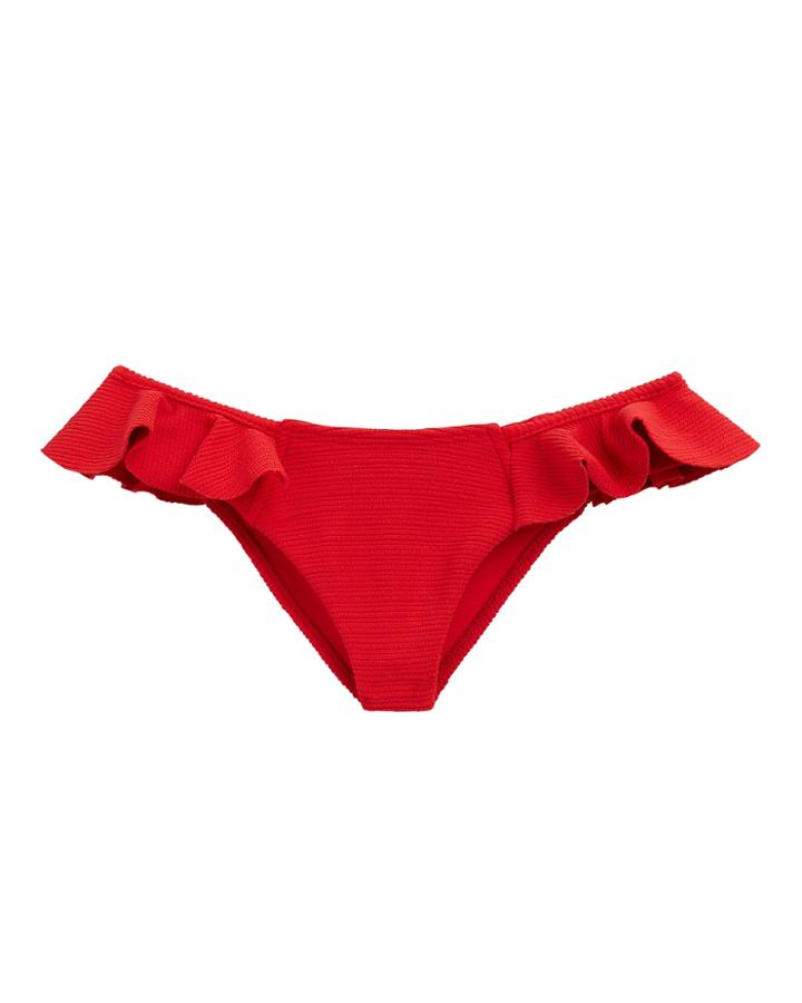 Montce Swim Ribbed Ruffle Bikini Bottom Red M