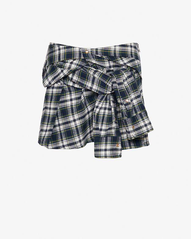 Faith Connexion Sleeve Tie Plaid Mini Skirt