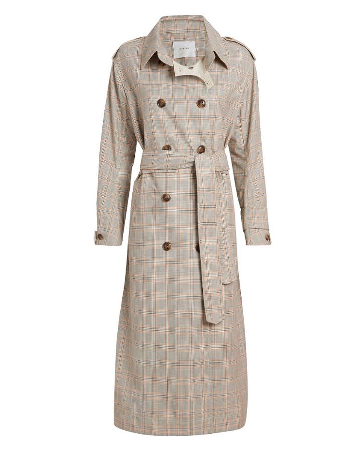 Munthe Aurora Plaid Trench Coat Beige Check 38