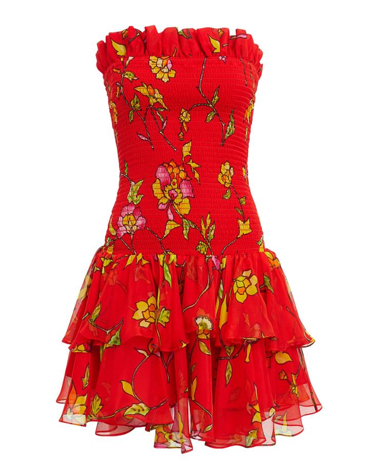 Caroline Constas Lola Smocked Mini Dress Red/floral S