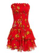 Caroline Constas Lola Smocked Mini Dress Red/floral S