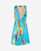 Missoni Pattern Pleated Flare Dress: Turquoise