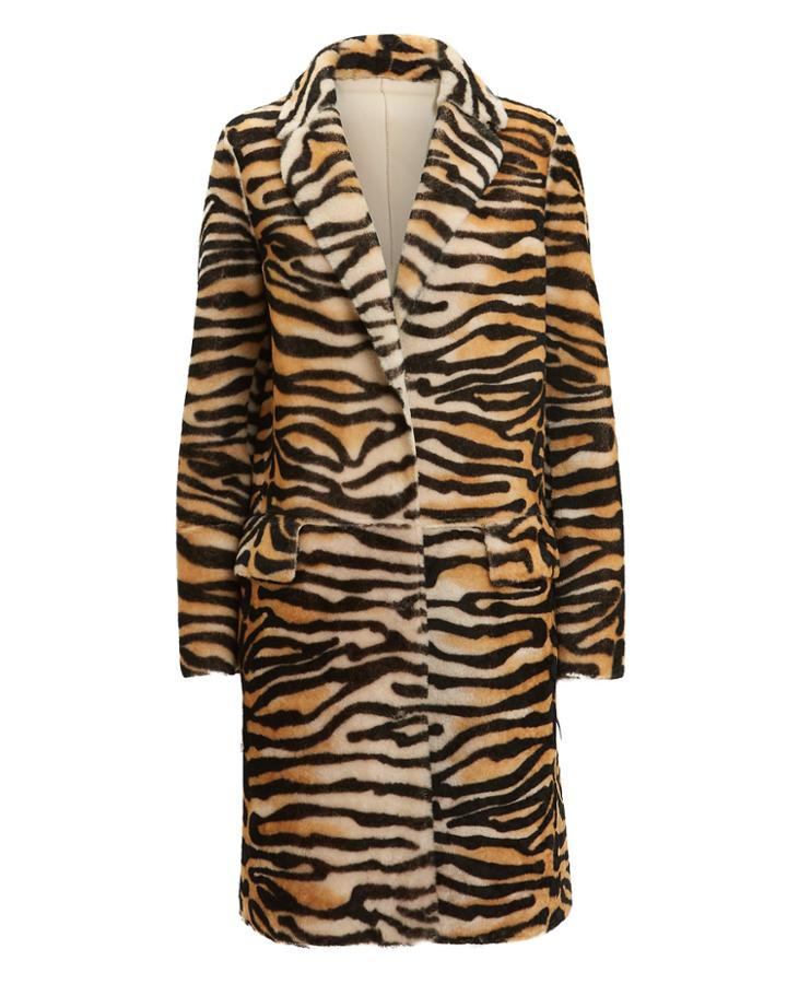 Yves Salomon Tiger Reversible Long Coat Tiger/tan 38