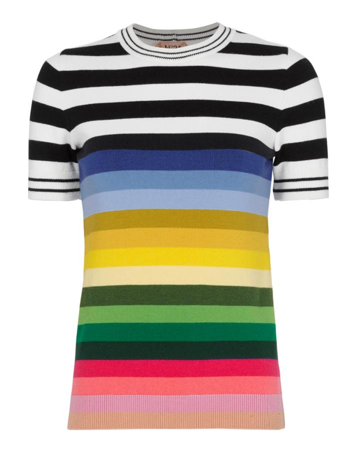No. 21 Rainbow Knit Short Sleeve Sweater